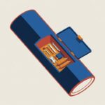 Стилизованная векторная иллюстрация интегрированного багажного отсека в нижней синей трубе велосипедной рамы